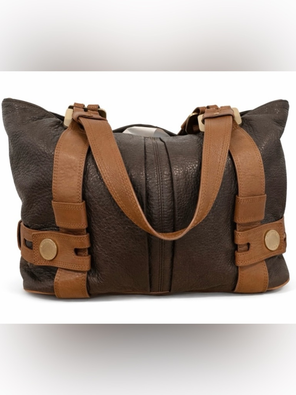 Michael Kors Brown Two-Tone Leather shoulder bag Gold Hardware Large tote - Picture 3 of 8